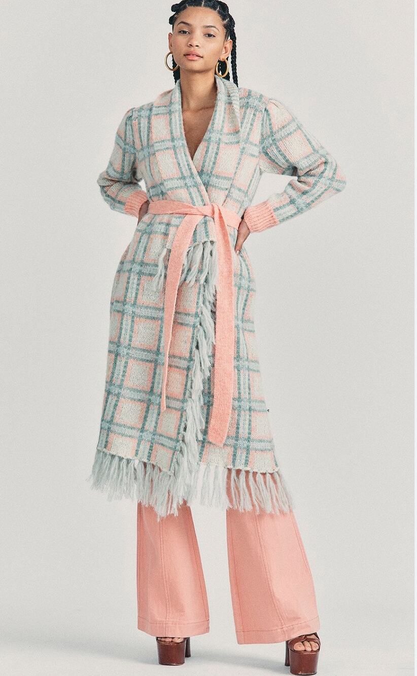 LoveShackFancy Avie Magnolia Pink Plaid Wool Mohair Blend Duster XS/S